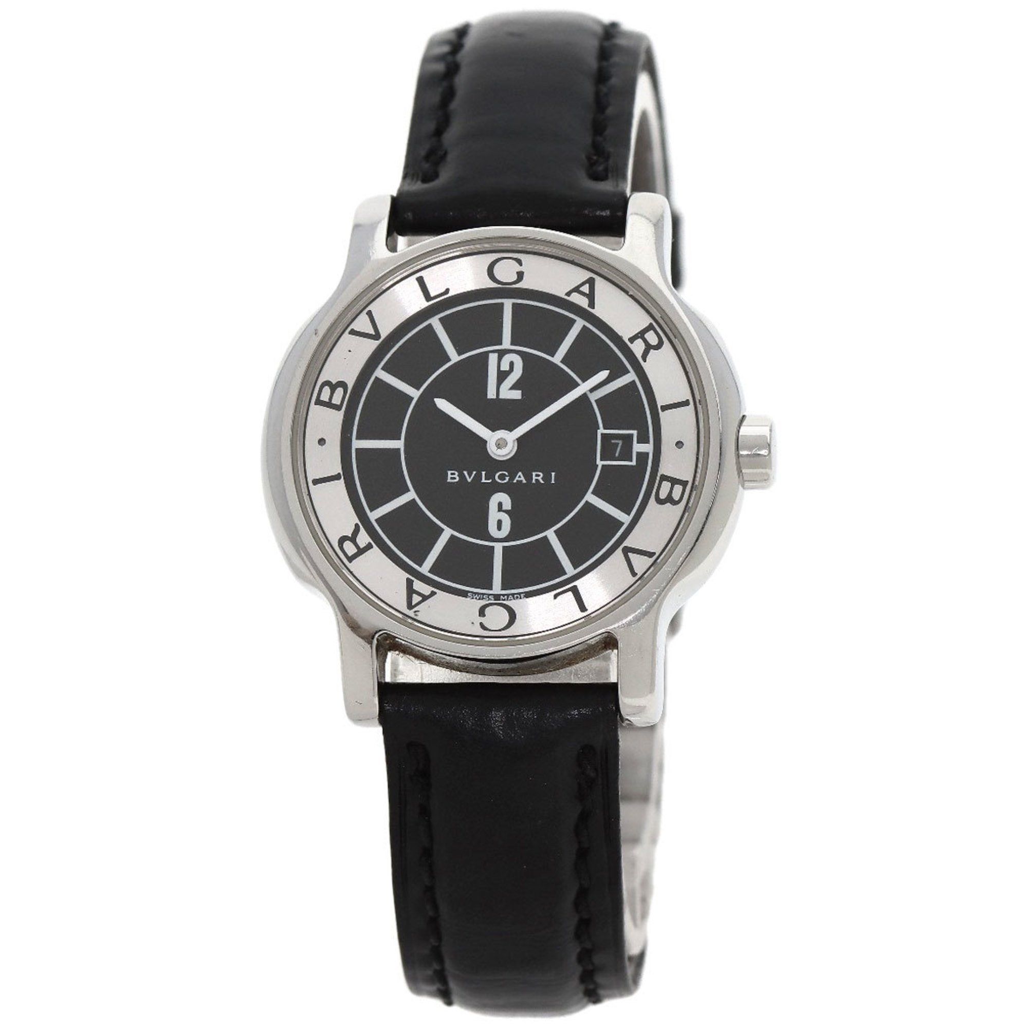 BVLGARI ST29S Solotempo Watch Stainless Steel Leather Women's