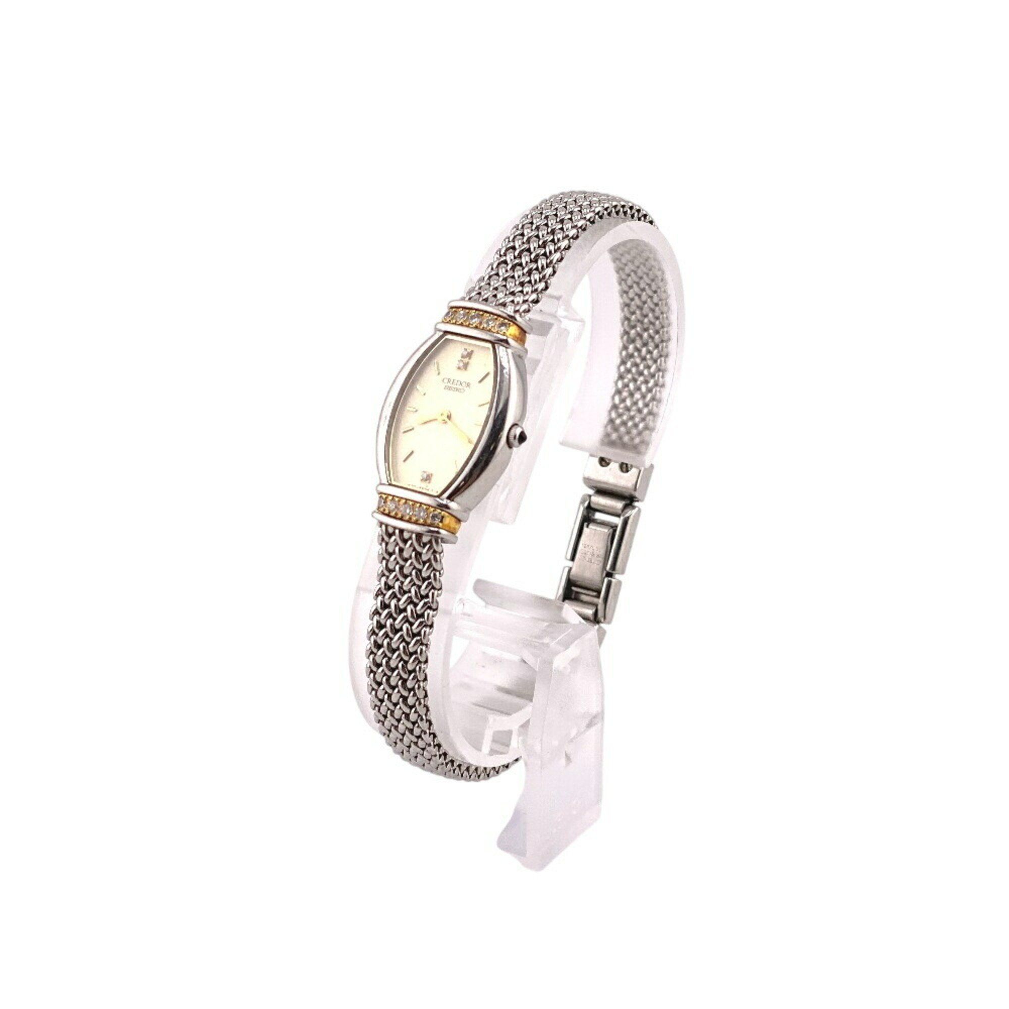 SEIKO 1E70-3B90 Credor Diamond Watch Analog Digital White Ladies