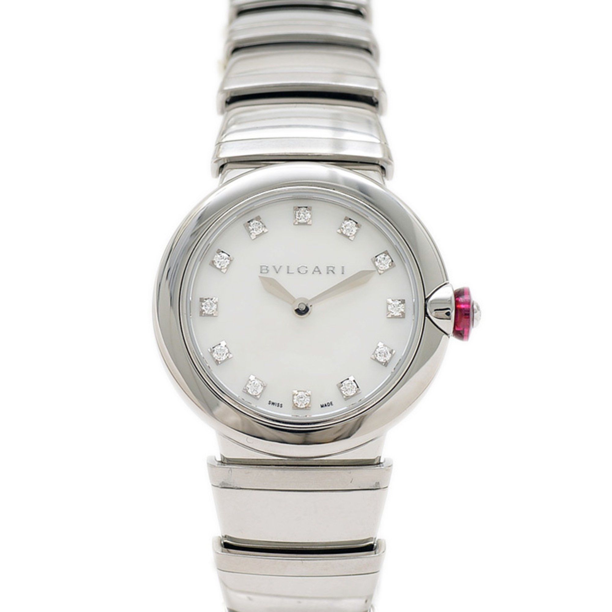 Bvlgari Lucea Ladies Watch Shell Dial 12P Diamond SS Quartz LU28S Wristwatch