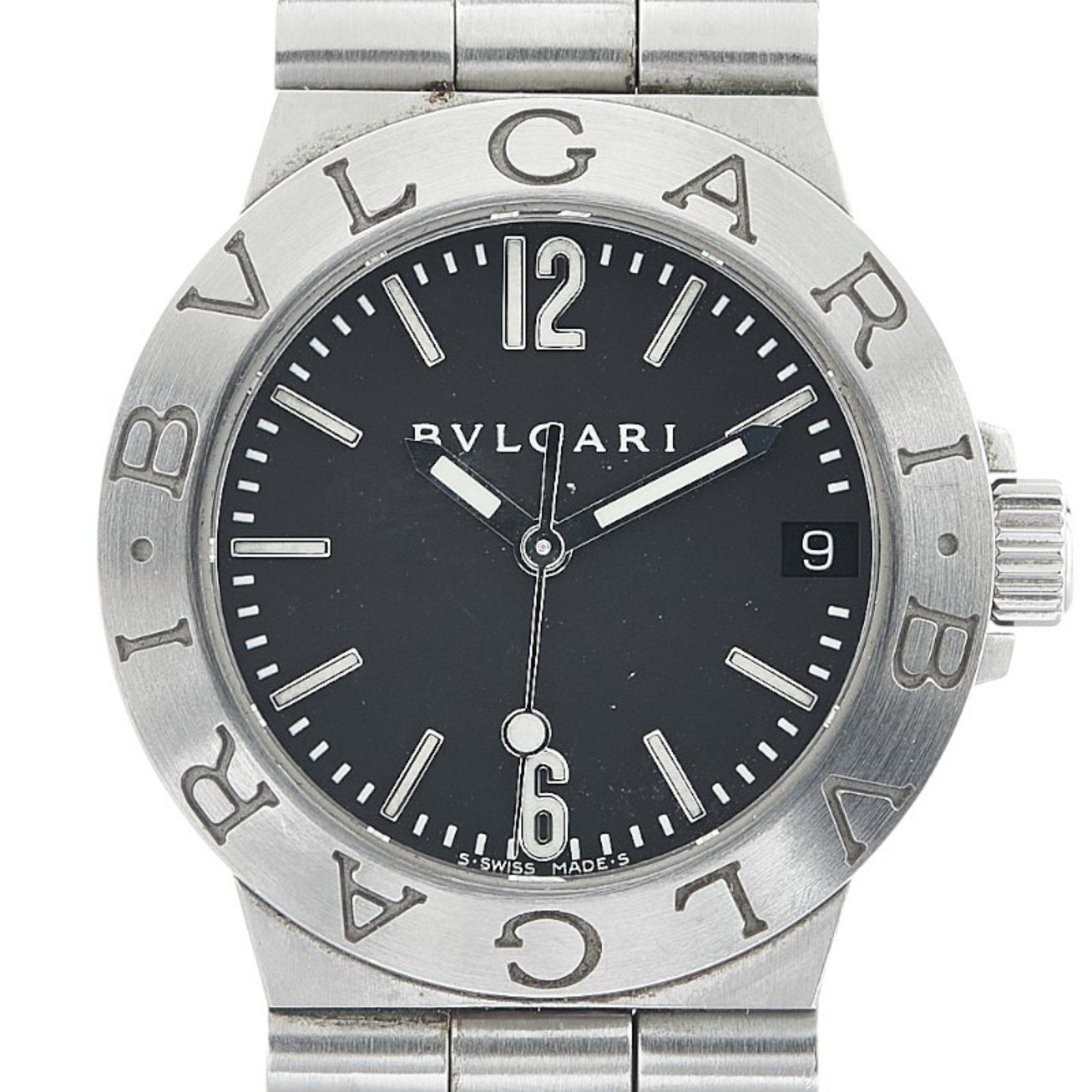 BVLGARI Diagono Sport Watch LCV29S Quartz Black Dial Stainless Steel Men's