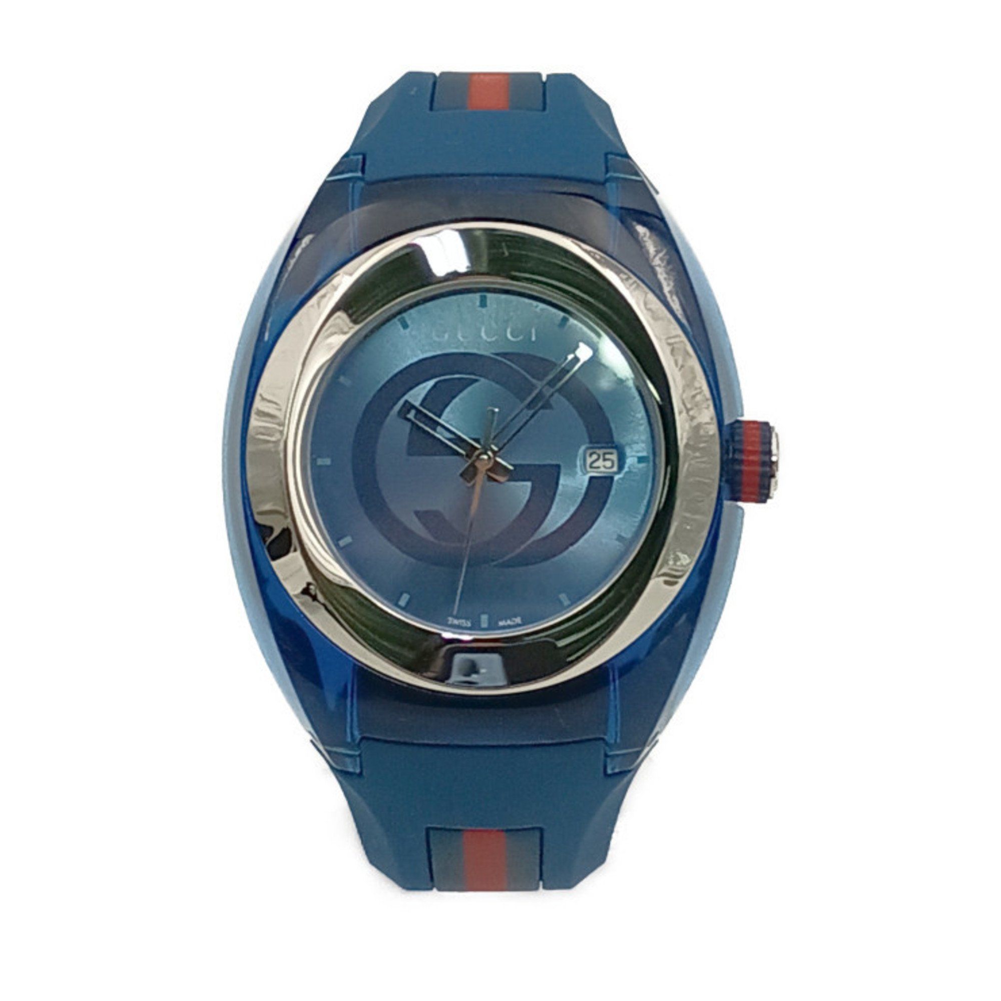 GUCCI SYNC Watch YA137104 Blue Plastic Stainless Steel Rubber Men's Quartz