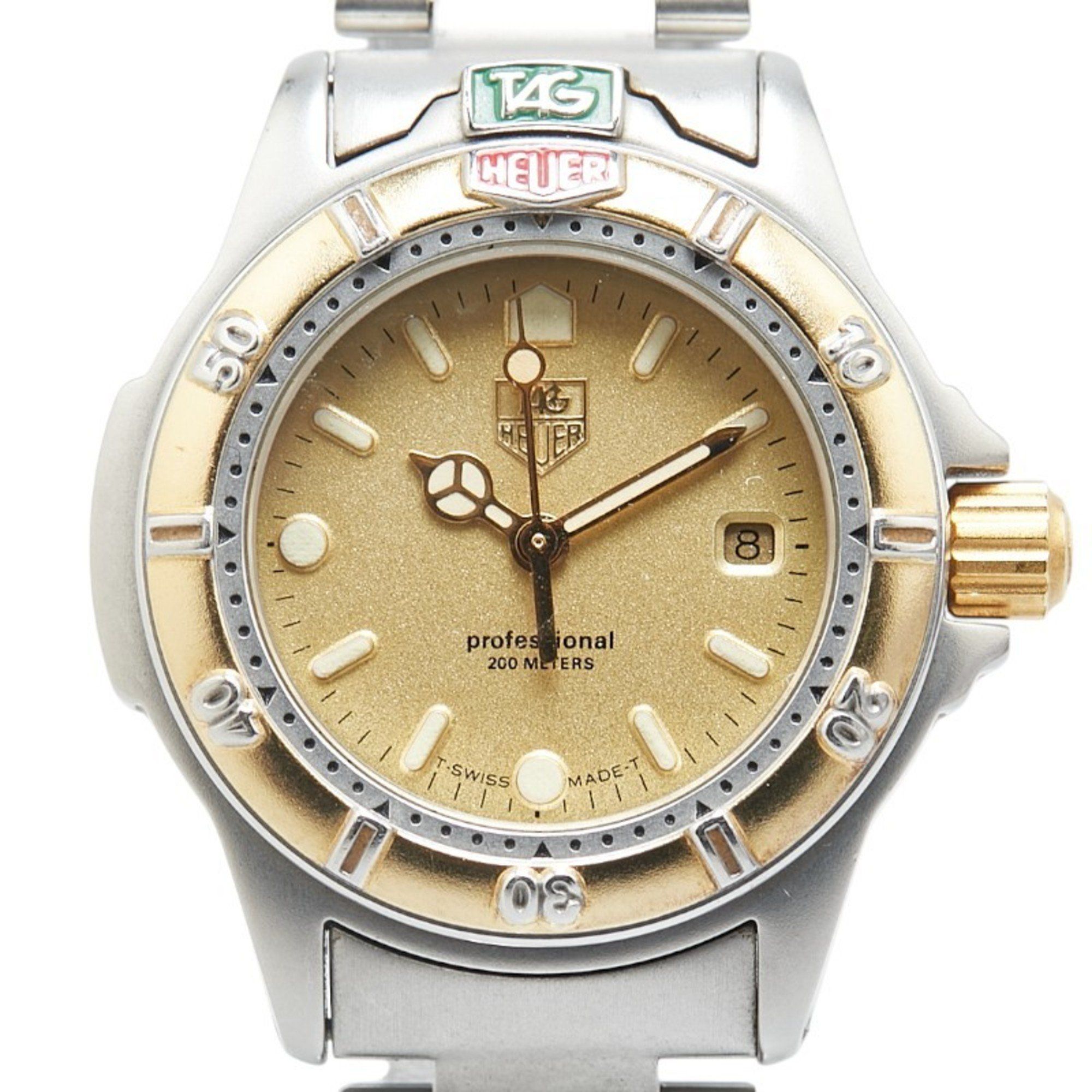 TAG Heuer Professional 200M Watch 995.408A Quartz Gold Dial Stainless Steel Plated Ladies HEUER