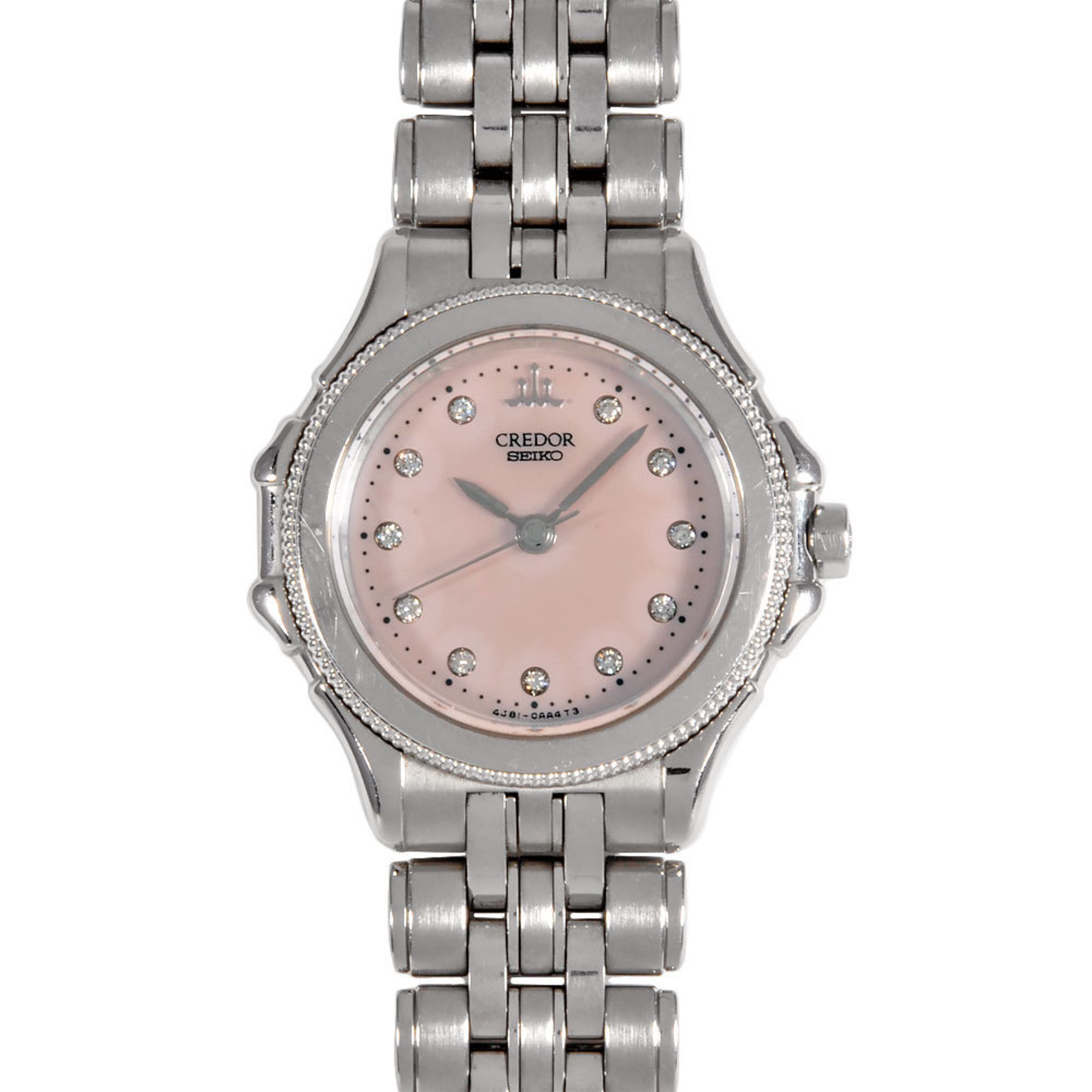 Seiko SEIKO 4J81-0AZ0 Credor 11P Diamond Watch Quartz Pink Dial 18KT SS Ladies