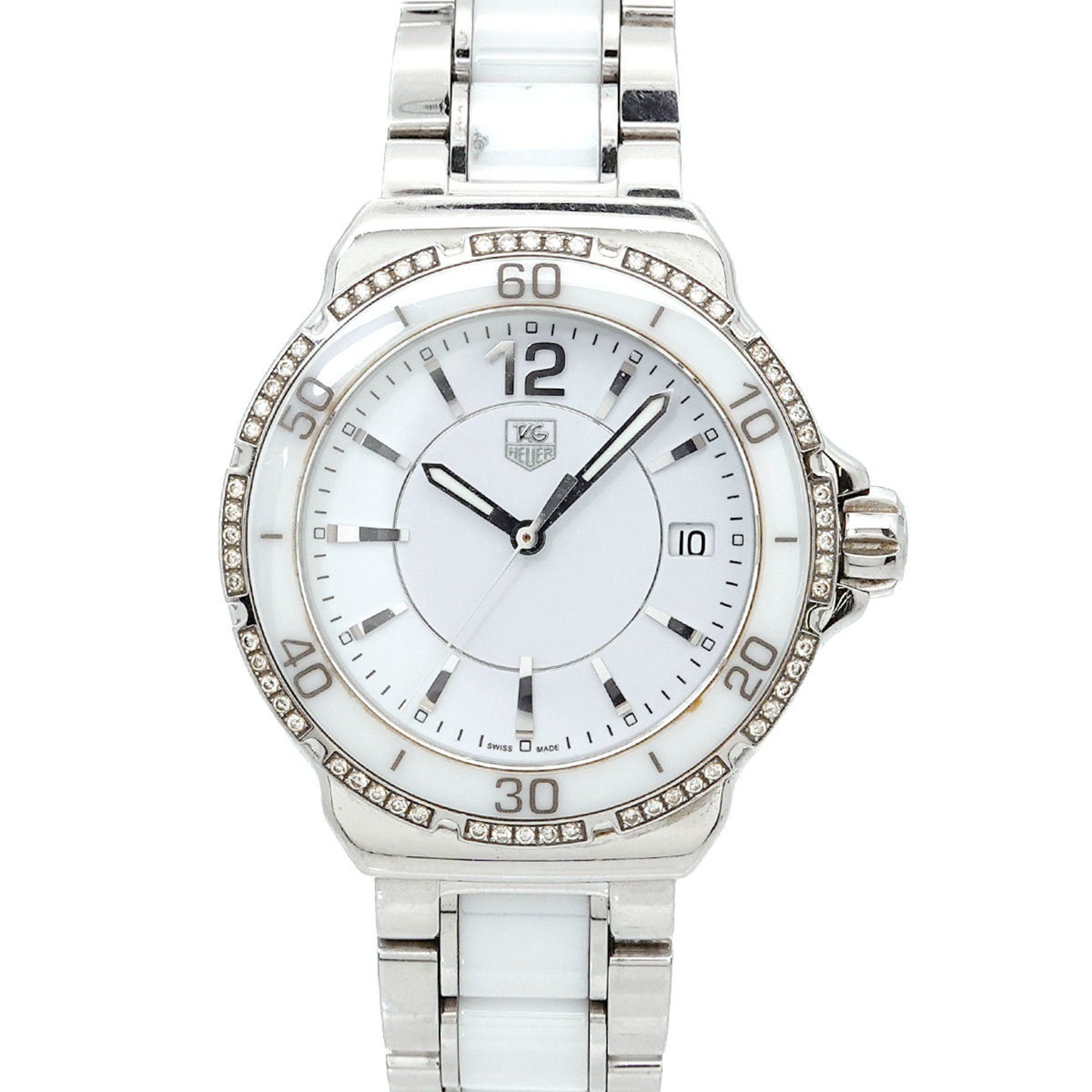 TAG Heuer Formula 1 WAH1213 Ladies Watch Diamond Bezel Date White Ceramic Quartz