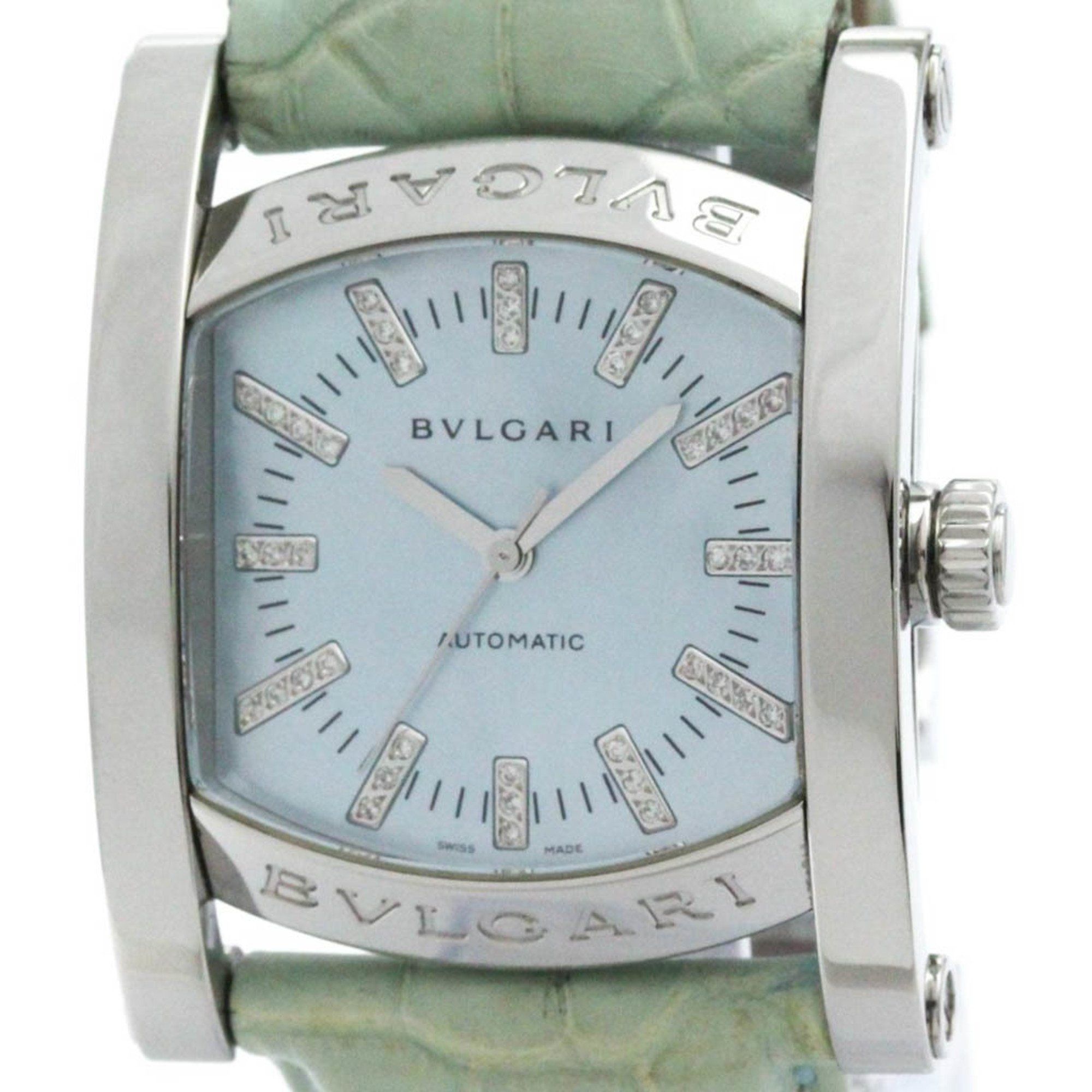 Polished BVLGARI Assioma Diamond Blue MOP Automatic Mens Watch AA44S