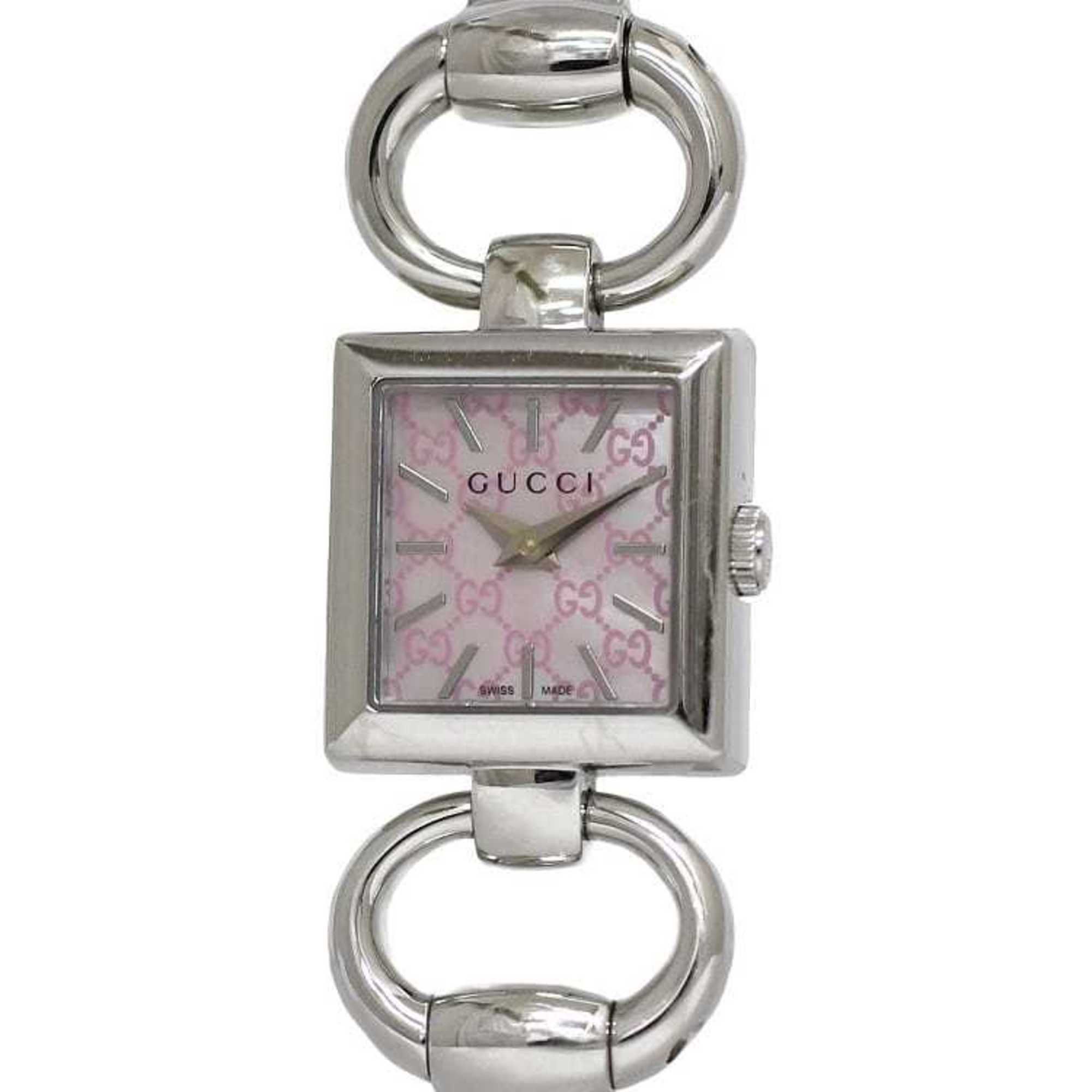 Gucci Watch Tornavani Pink Shell Silver YA120515 f-20453 Square SS Quartz GUCCI Dial GG Micro Batter
