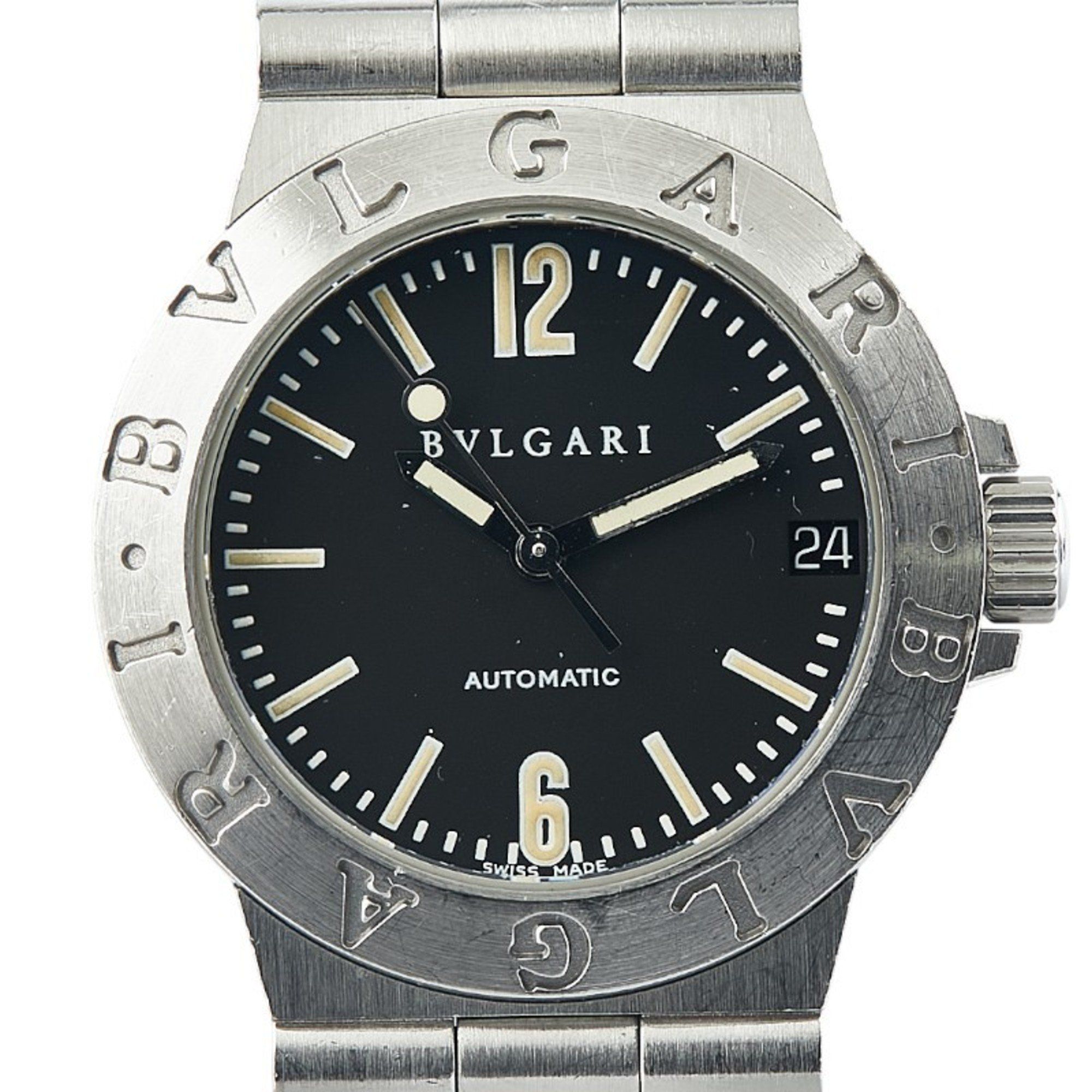 BVLGARI Diagono Sports Watch LCV29S Automatic Black Dial Stainless Steel Women's