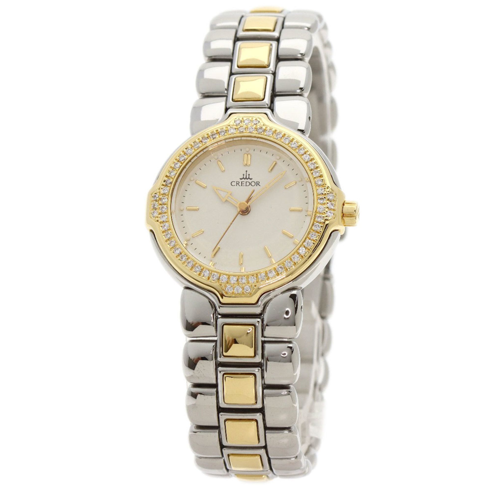 Seiko 4N71-0050 Credor Bezel Diamond Watch Stainless Steel SSxK18YG Ladies SEIKO