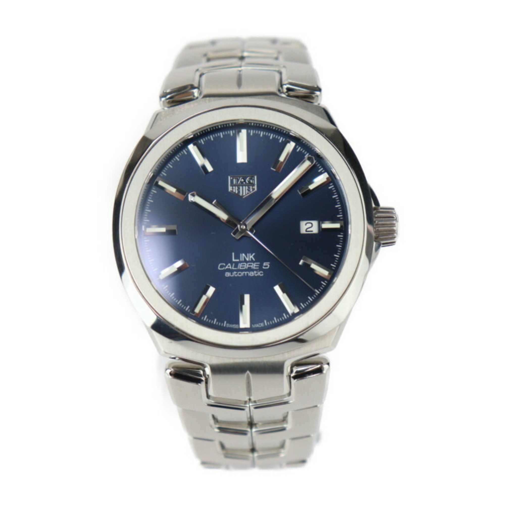 TAG HEUER Link Calibre 5 Watch WBC2112.BA0603 Stainless Steel Silver Blue Dial Automatic Date