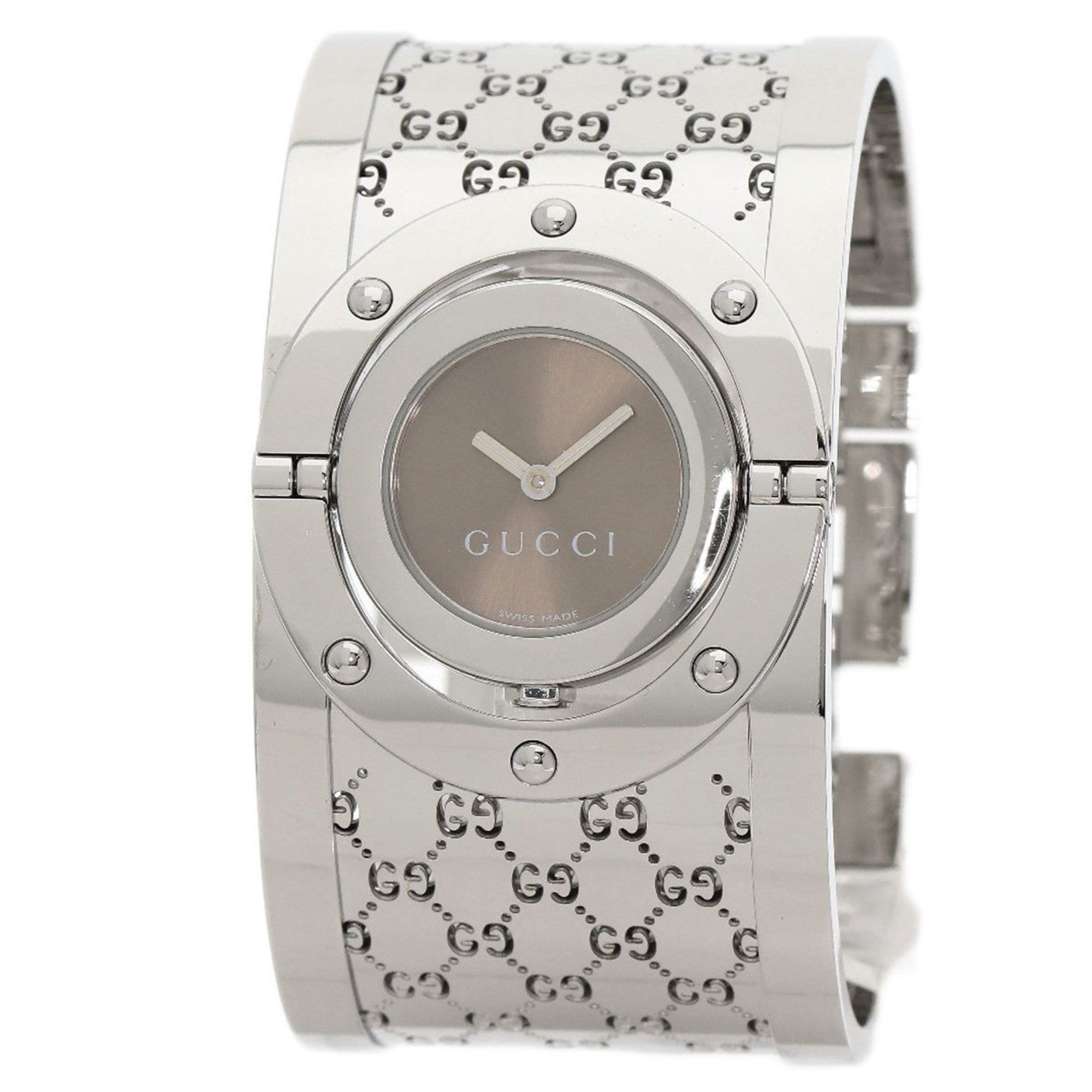 Gucci YA112 Toile Wide Bangle Watch Stainless Steel SS Ladies GUCCI