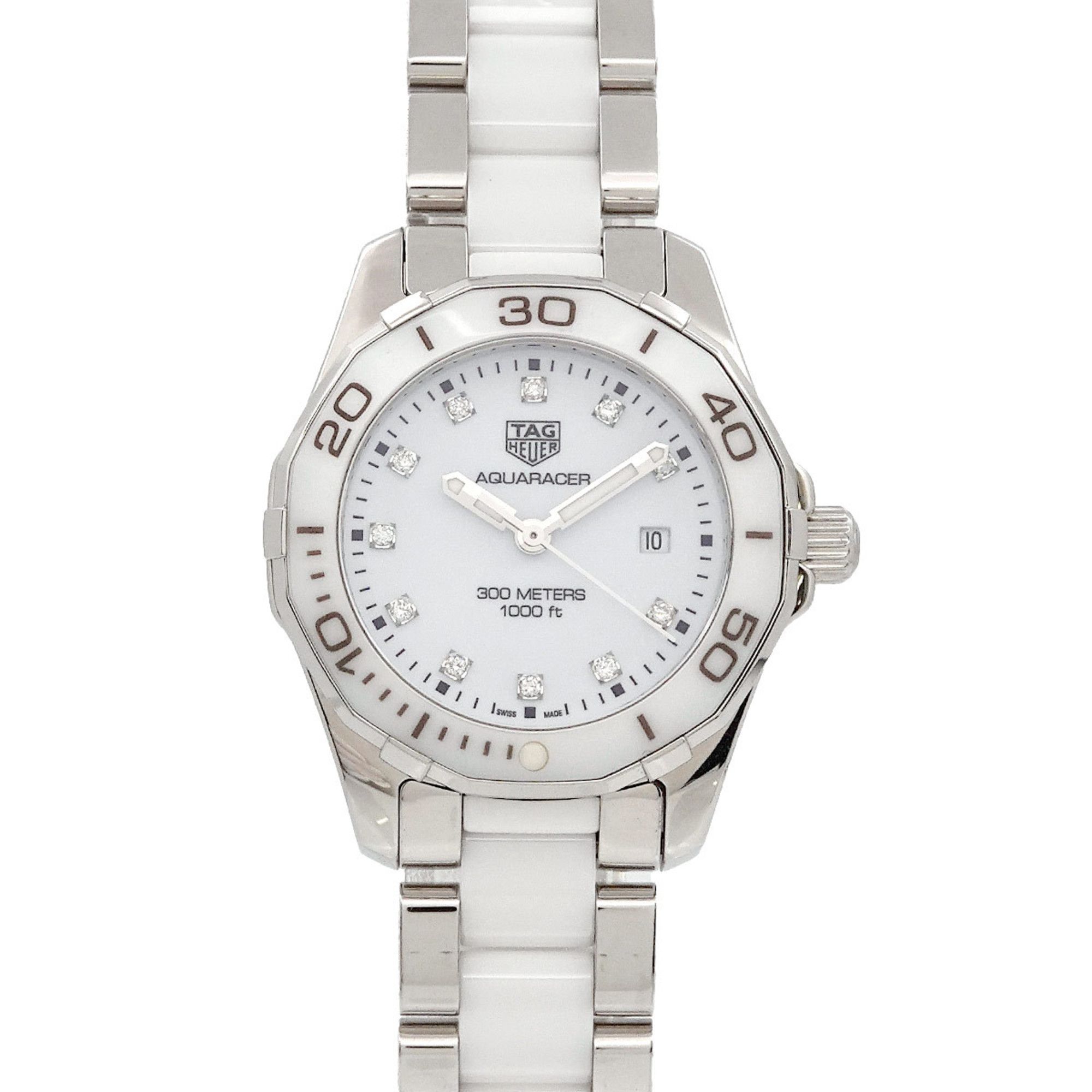 TAG Heuer Aquaracer 300m WAY141D 11P Diamond Ladies Watch Date White Quartz