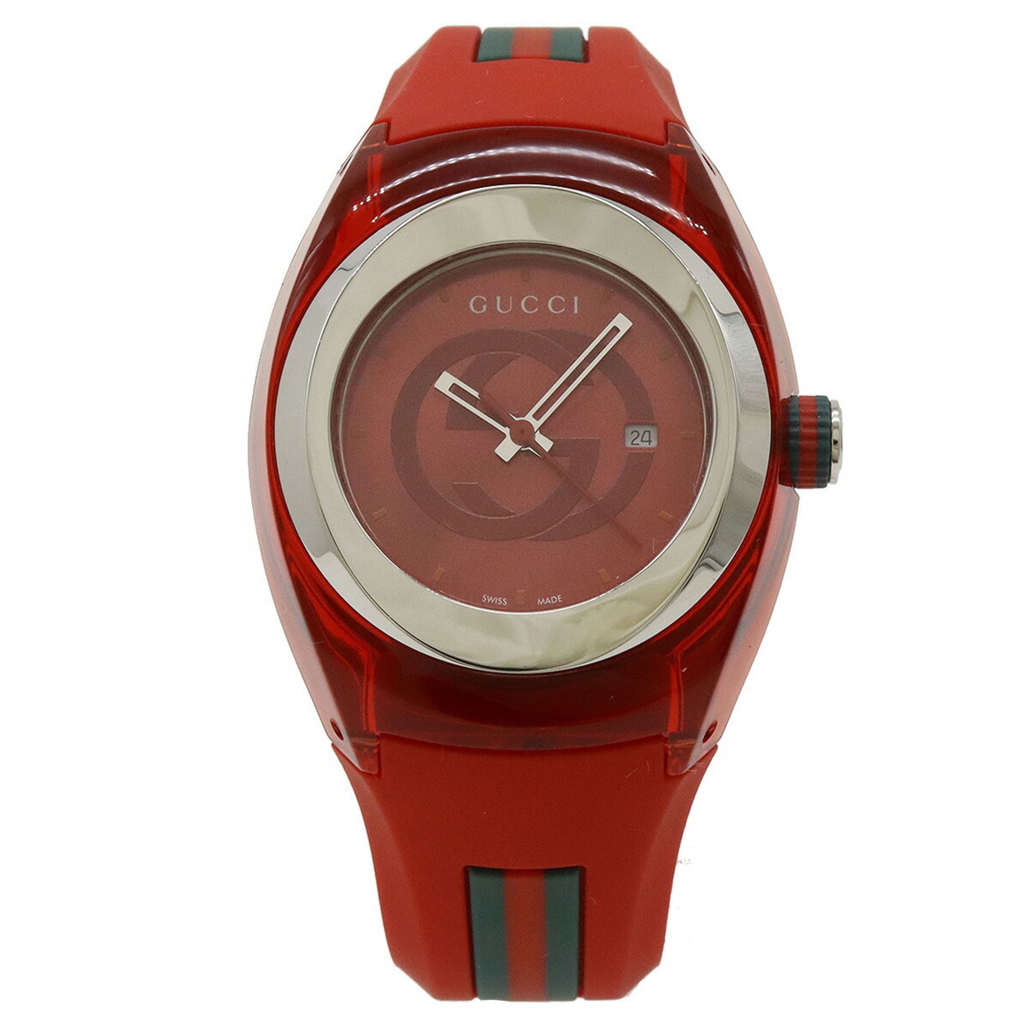 GUCCI Gucci Sync Red Dial SS Rubber Interlocking G Shelly Women's Quartz Watch YA137303 137.3