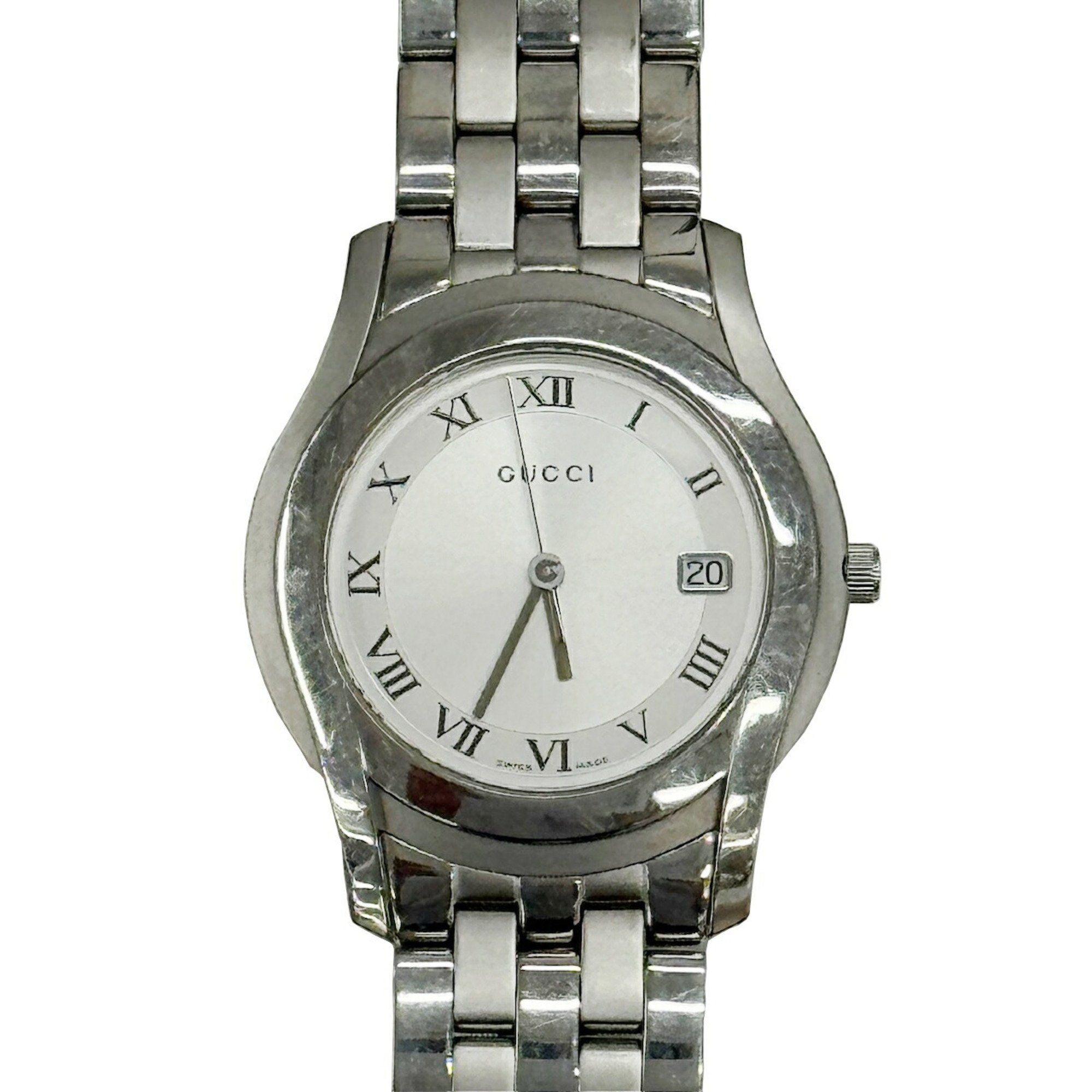 GUCCI 5500M Men's Watch Quartz Date White Dial SS Stainless Steel