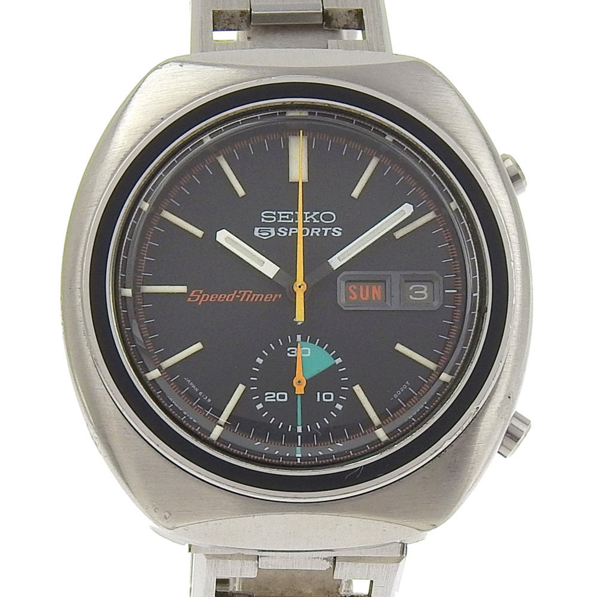Seiko SEIKO 5 Sports Watch Speed Timer 6139-8002 Stainless Steel Automatic Black Dial Men's