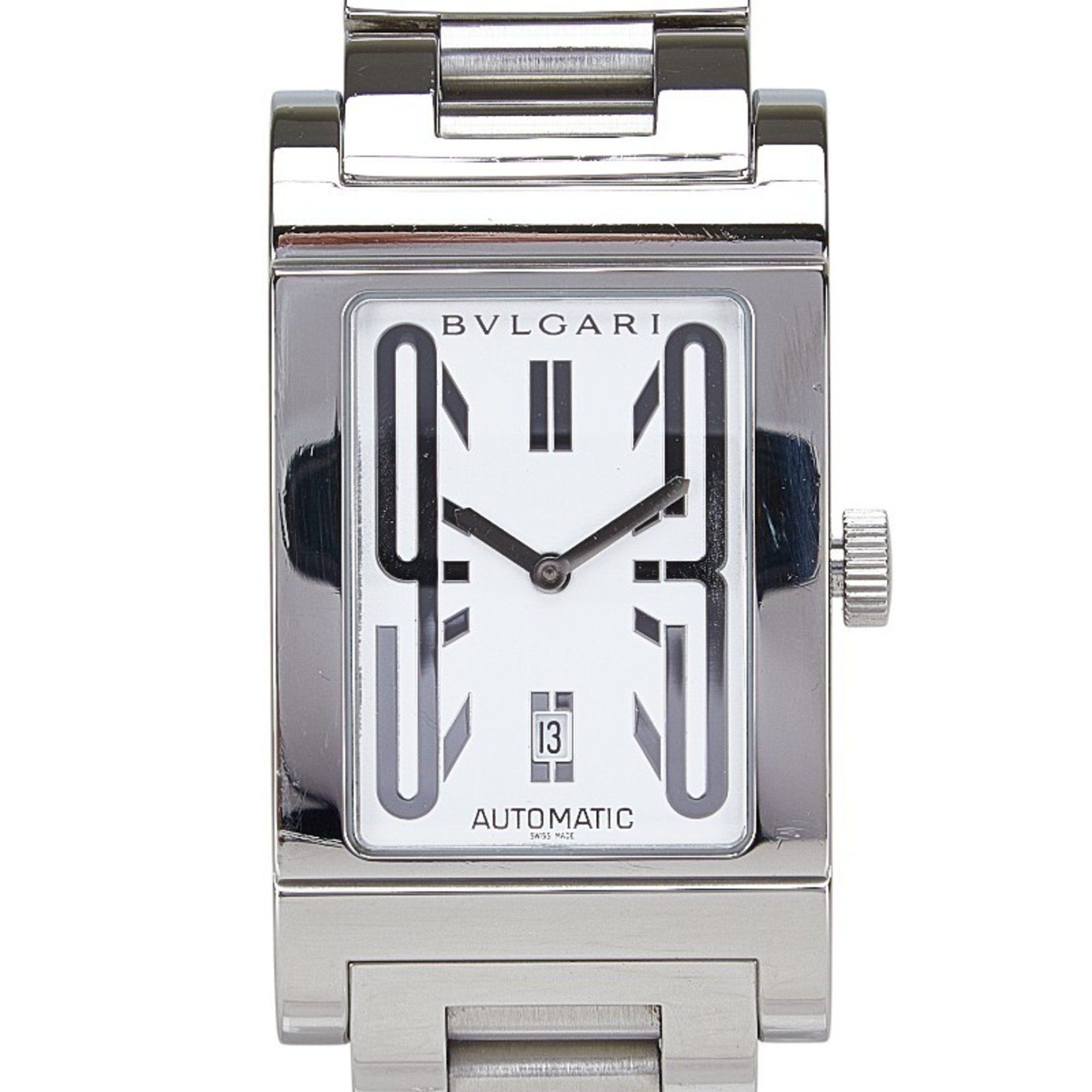 BVLGARI Rettangolo Watch RT45S Automatic White Dial Stainless Steel Men's
