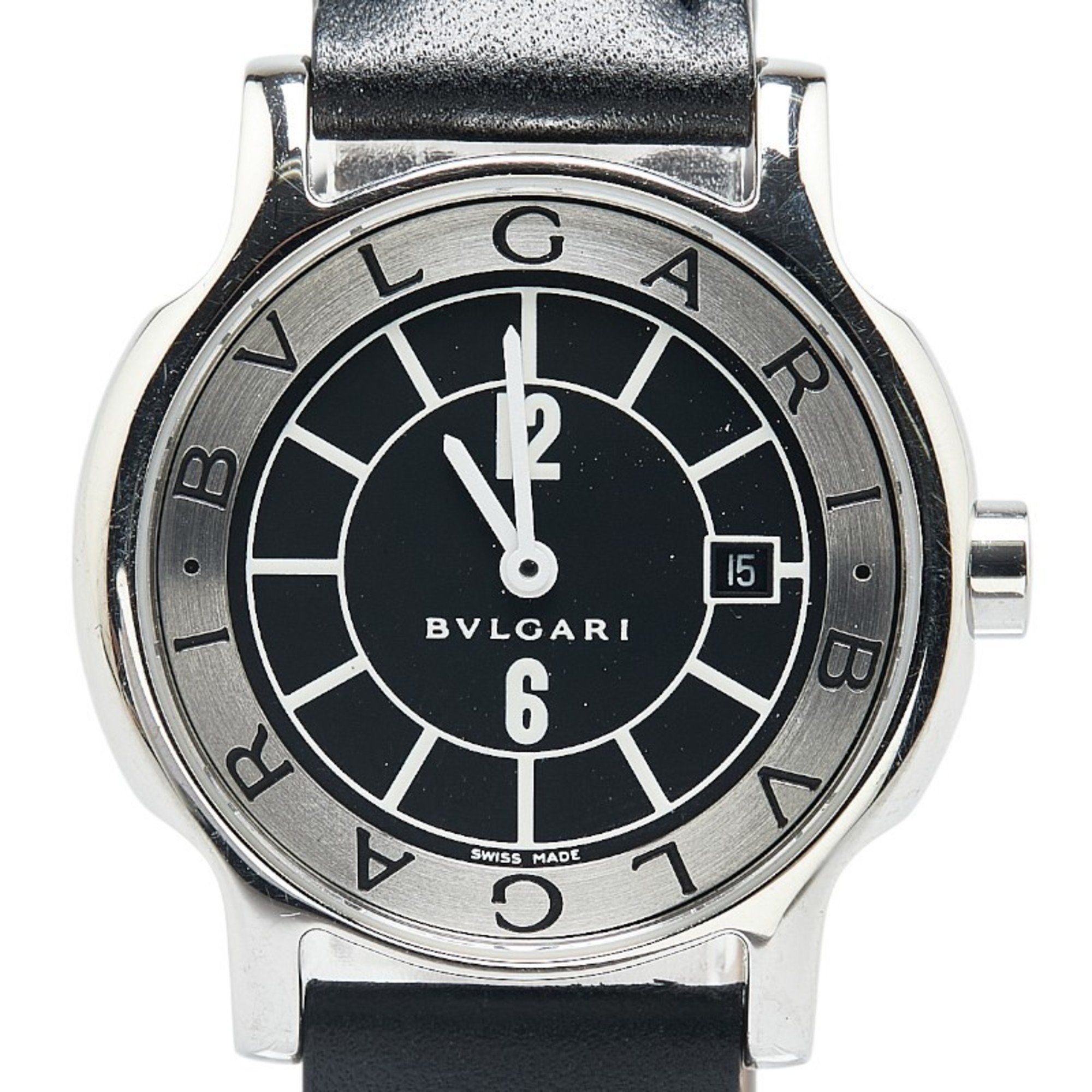 BVLGARI Solotempo Watch ST29S Quartz Black Dial Stainless Steel Leather Women's