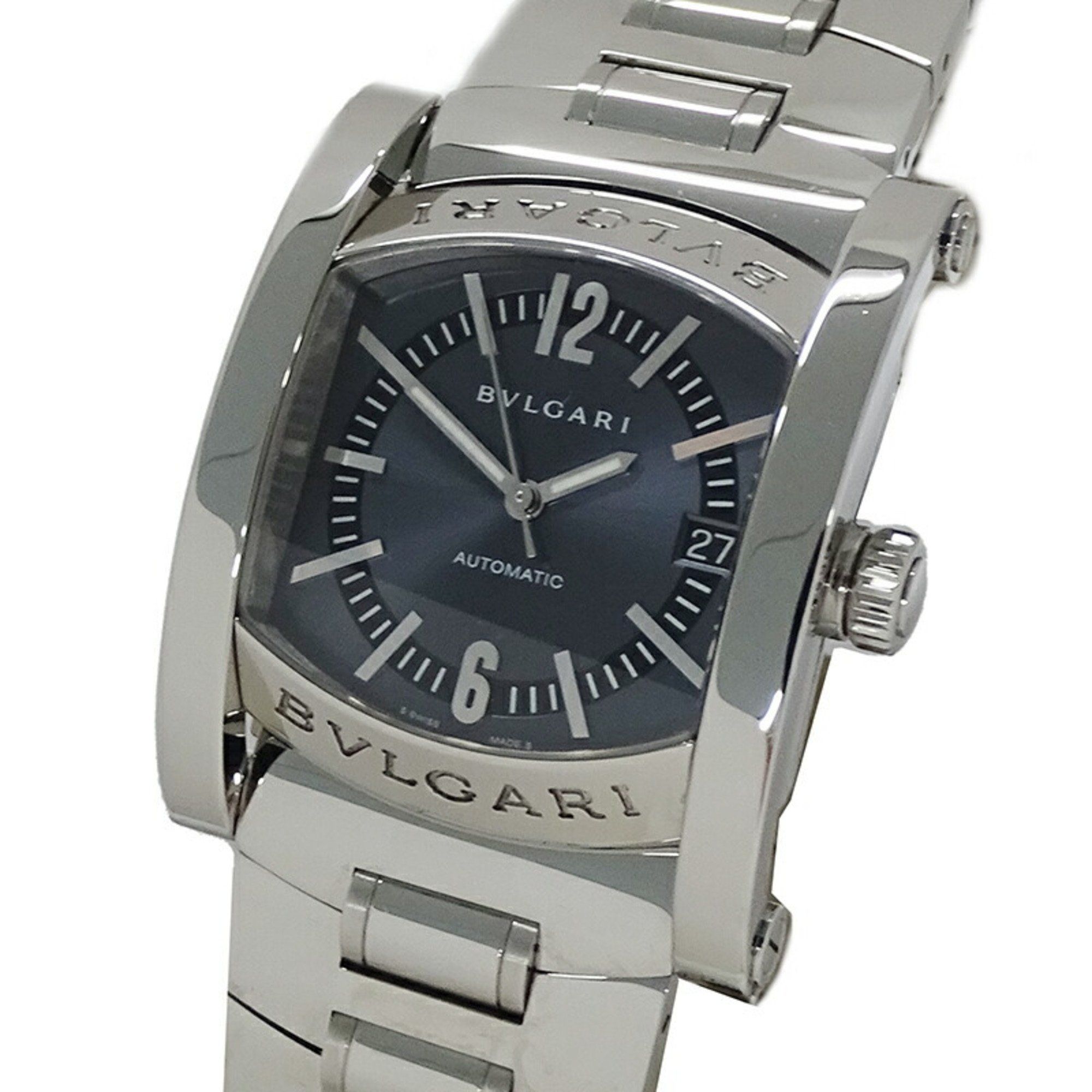BVLGARI Men's Watch Ashoma Date Automatic AT Stainless Steel SS A4S Silver Navy Polished