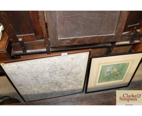 After Munnings, framed and glazed print "The Gap" together with an ordinance survey first edition series circa 1818 map