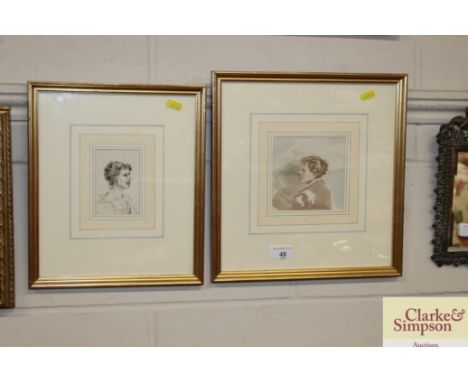 Two watercolour portrait studies of ladies by Harriet Churchyard