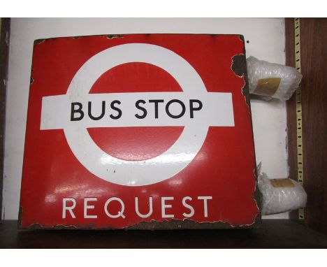 Double sided enamel bus stop sign - Approx H:39cm