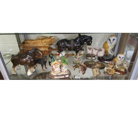 Collection of ceramic animals to include horse &amp; cart