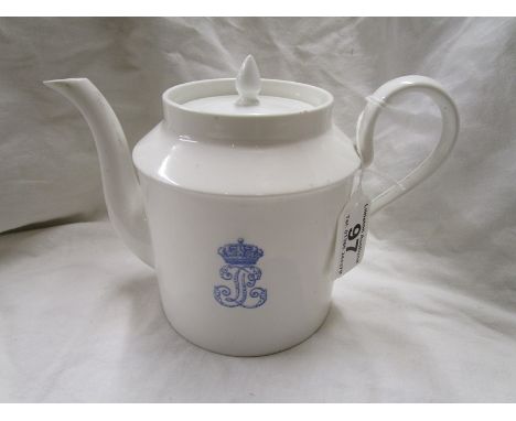 Antique Sevres 'Louis Philippe' white porcelain teapot circa 1847 with the Louis Philippe insignia in underglaze blue on the 