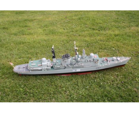 A Large Scale Model Of HMS Newcastle D87, A Royal Navy Type 42 Destroyer. Measures Approx 130cm In Length. 