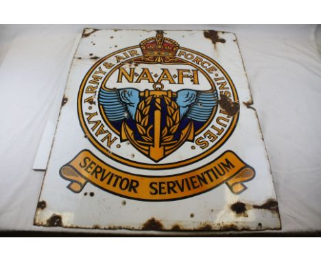 A Vintage World War Two Era NAAFI (Navy Army &amp; Air Force Institutes) Enamel Sign With Emblem Depicting The Kings Crown. 