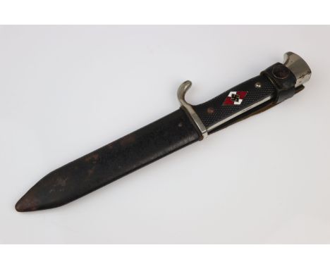 A World War Two German Third Reich Hitler Youth Dagger, Complete With Original Metal Scabbard And Leather Hanger, Maker Marke