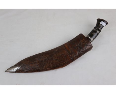 An Early Vintage Kukri Together With Original Decorative Scabbard And Tools. 