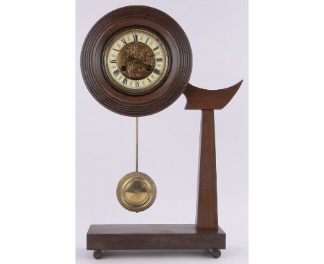 An unusual 19th century walnut cased mantel clock in Japanese style,height 22.5"