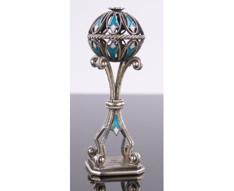 An early 20th century Norwegian silver gilt desk seal,by Marius Hammer, with turquoise & white enamel decoration, marked 930,