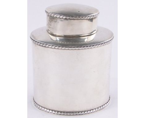 A late Victorian oval silver tea caddy with gadrooned bands,Sheffield 1894, height 12 cm. 6.3 ozs