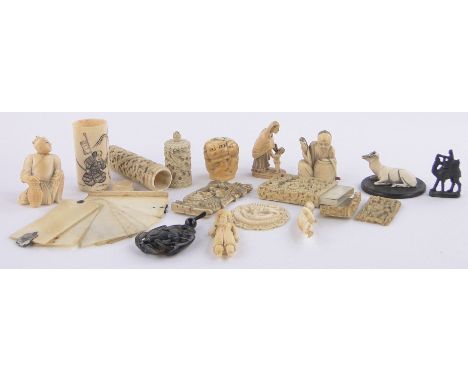 A Collection of 18th/ 19th century Oriental ivory items,including a Cantonese relief carved ivory card case, several figures,