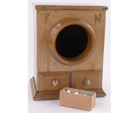 A Modern light oak ballot box with drawers under,height 11", width 8"