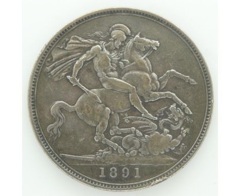 1891 silver crown of Queen Victoria - aVF grade ; dark tone. UK P&amp;P Group 0 (£6+VAT for the first lot and £1+VAT for subs
