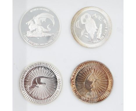 Four world silver bullion rounds to include Athenian owl type. UK P&amp;P Group 1 (£16+VAT for the first lot and £2+VAT for s