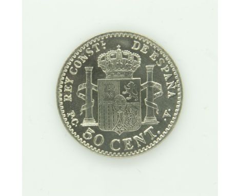 1904 Spanish silver 50 cents - EF grade. UK P&amp;P Group 0 (£6+VAT for the first lot and £1+VAT for subsequent lots) 