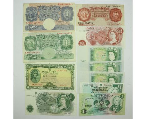 Banknotes: UK and Ireland, cashiers include Peppiatt, Beale, Page etc., mostly good with some creases. UK P&amp;P Group 1 (£1