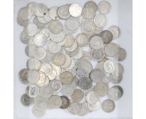 Large quantity of 50% silver threepences. UK P&amp;P Group 1 (£16+VAT for the first lot and £2+VAT for subsequent lots) 