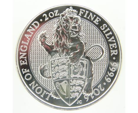 2016 Lion of England two ounce silver bullion round. P&amp;P Group 0 (£6+VAT for the first lot and £1+VAT for subsequent lots