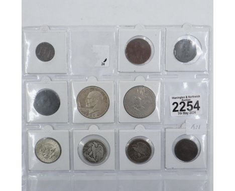 Page of mixed coins, tokens and USA silver. UK P&amp;P Group 1 (£16+VAT for the first lot and £2+VAT for subsequent lots) 