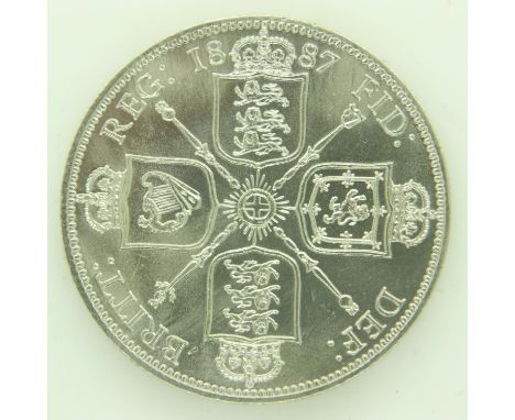 1887 silver florin of Queen Victoria - EF with scratches. UK P&amp;P Group 0 (£6+VAT for the first lot and £1+VAT for subsequ