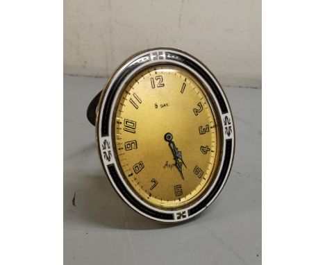 An Art Deco Asprey brass and enamel 8-day alarm clock, 9cm highLocation: Port 