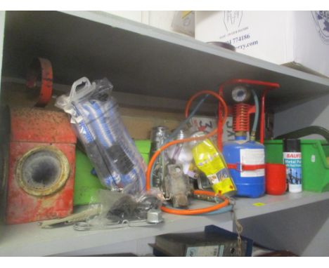 A mixed lot to include American number plates, boxed tent, tools, railway lantern and other itemsLocation: 