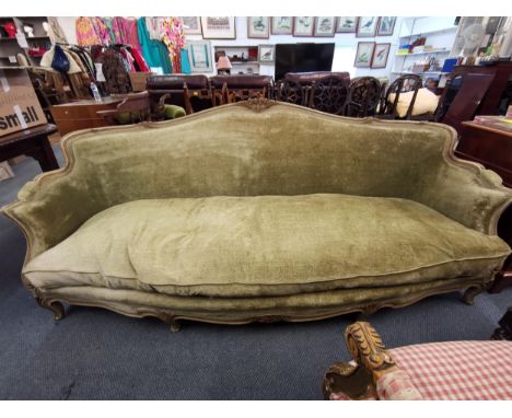 A 20th century Louis XV style sofa with velour upholstery, raised on cabriole legs, 91cm h x 222cm w x 80cm dLocation: A2 