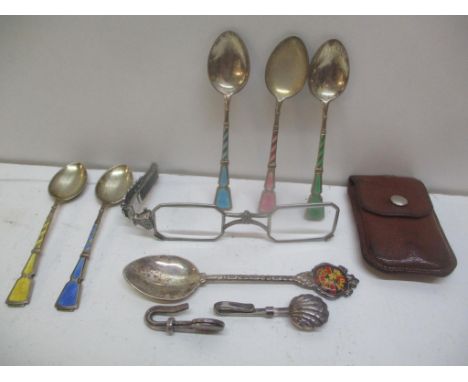 Silver and enamel spoon, glasses, spoon, and two tie clipLocation: CAB 