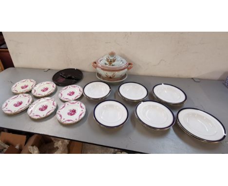 A set of twelve Royal Worcester bowls with 'Howard' pattern together with a set of eleven Minton plates, a modern Armorial tu