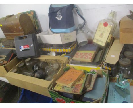 A large mixed lot to include Kilner jars, boxed Impact wrench, Singer sewing machine, vintage trunk, mixed books and other it