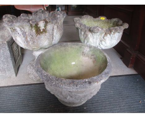 Three composition garden planters to include an acanthus leaf planter on a square baseLocation: 
